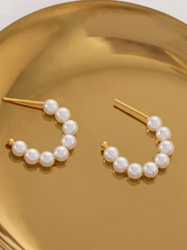 ES2045 [Yellow Gold] 925 Sterling Silver Imitation Pearl Geometric Minimalist Stud Earring