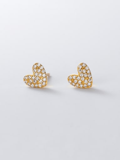 Gold 925 Sterling Silver Cubic Zirconia Heart Dainty Stud Earring