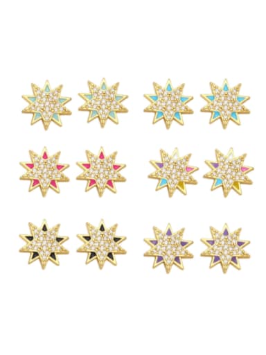 Brass Cubic Zirconia  Star Vintage Stud Earring