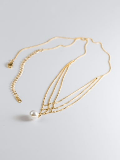 925 Sterling Silver Geometric Minimalist Multi Strand Bead Chain Necklace