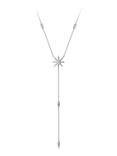 925 Sterling Silver Snowflake Diamond Star Y-shaped Long Tassel Necklace