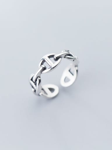 925 Sterling Silver Retro Hollow Geometric Ethnic Free Size Ring