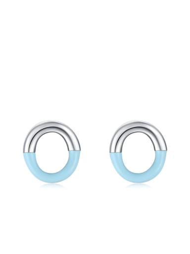 Blue circle earrings 925 Sterling Silver Enamel Bowknot Minimalist Stud Earring