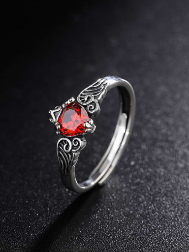 KDP390 red 925 Sterling Silver Opal Heart Vintage Band Ring