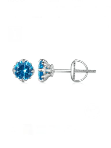 blue 925 Sterling Silver Cubic Zirconia Round Minimalist Stud Earring