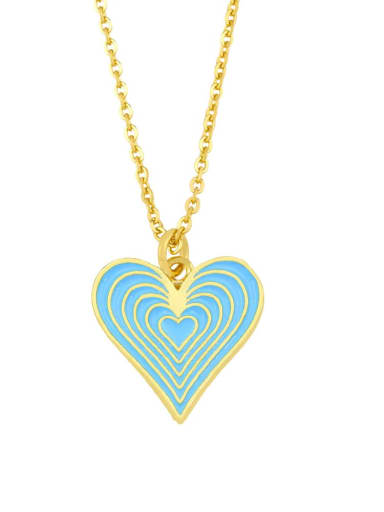blue Brass Enamel Minimalist Heart  Pendnat Necklace