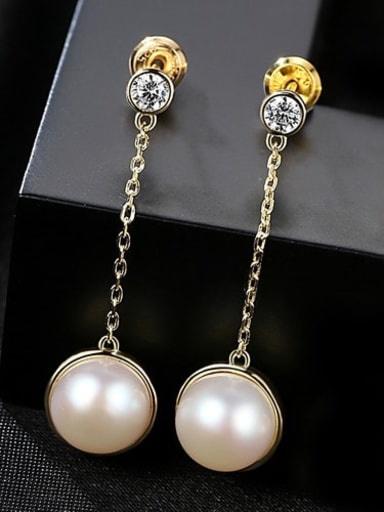 925 Sterling Silver Freshwater Pearl White Ball Trend Threader Earring
