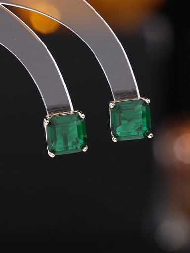 green Brass Cubic Zirconia Square Luxury Stud Earring