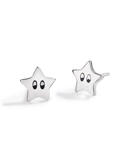 925 Sterling Silver Vintage  Smiley five-pointed star Stud Earring
