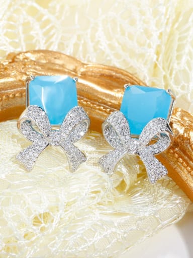blue Brass Cubic Zirconia Geometric Luxury Stud Earring