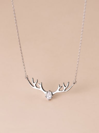 925 Sterling Silver Rhinestone Deer Minimalist Necklace