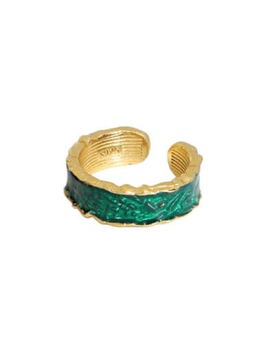 Gold [green] 925 Sterling Silver Enamel Irregular Vintage Band Ring