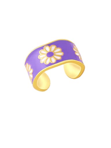 purple Brass Enamel Flower Hip Hop Band Ring
