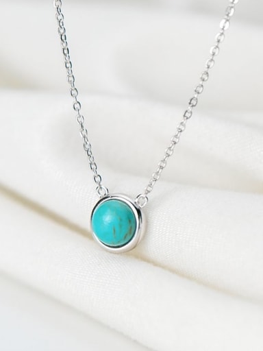 925 Sterling Silver Minimalist Round  Turquoise Pendant  Necklace