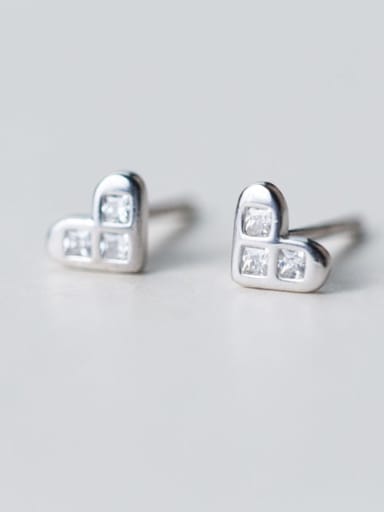 925 Sterling Silver Cubic Zirconia  Heart Minimalist Stud Earring