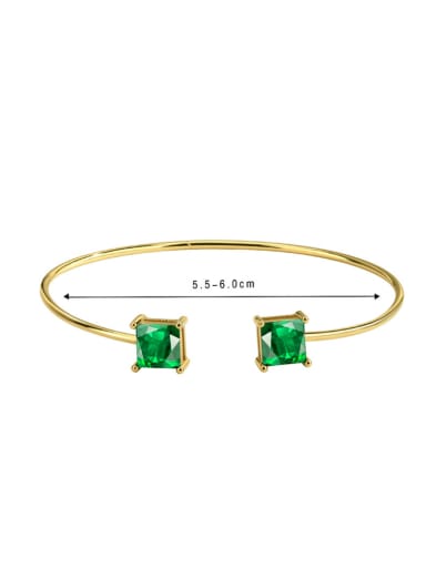 Green Glass Bracelet Brass Glass Stone Geometric Minimalist Cuff Bangle