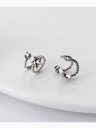 925 Sterling Silver Retro thread double layer Pentagram Ear clip without pierced ears