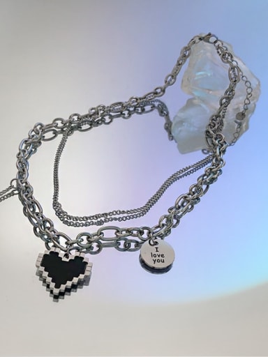 Titanium Steel Acrylic Heart Vintage Multi Strand Necklace