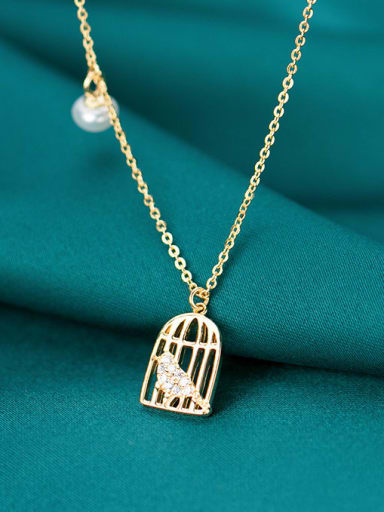 925 Sterling Silver Rhinestone  Fashion cute bird cage Necklace