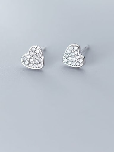 925 Sterling Silver Cubic Zirconia White Heart Cute Stud Earring