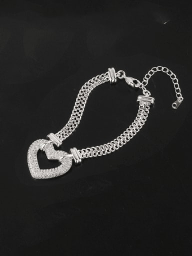 Steel bracelet Brass Cubic Zirconia Luxury Heart  Bracelet and Necklace Set