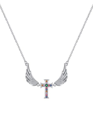 925 Sterling Silver Cubic Zirconia Wing Cross Vintage Necklace