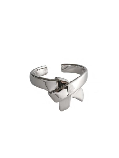 Platinum [adjustable size 14] 925 Sterling Silver Cross Minimalist Band Ring