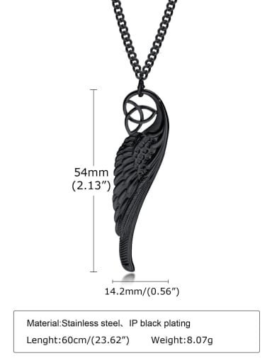 Black pendant 60CM with chain Stainless steel Feather Hip Hop Necklace