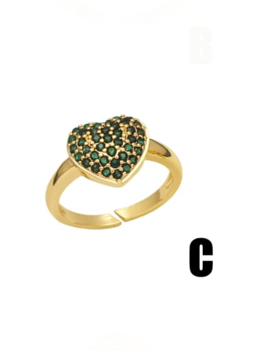 C (green) Brass Cubic Zirconia Heart Vintage Band Ring