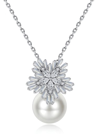 Copper  Zircon Shell Bead Big Snowflake Classic Pendant Necklace