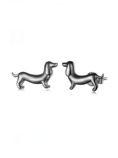 black 925 Sterling Silver Dog Cute Stud Earring