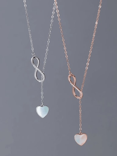 925 Sterling Silver Shell Heart Tassel Minimalist Lariat Necklace