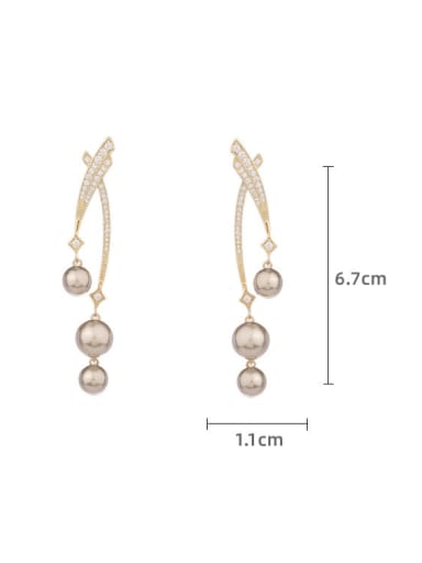 golden Brass Imitation Pearl Geometric Minimalist Cluster Earring