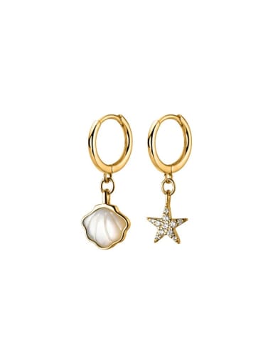 925 Sterling Silver Asymmetric starfish shell Vintage Huggie Earring