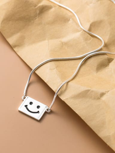 925 Sterling Silver Smiley Geometric Minimalist Necklace