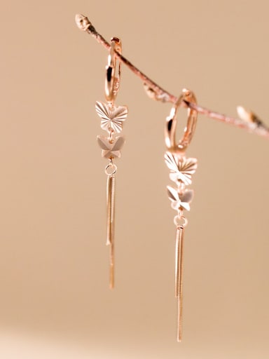 Rose Gold 925 Sterling Silver Bowknot Tassel Cute Huggie Earring