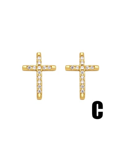 C Brass Cubic Zirconia Cross Dainty Stud Earring
