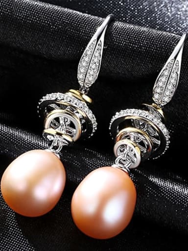 Pink 1A11 925 Sterling Silver Freshwater Pearl White Round Trend Hook Earring