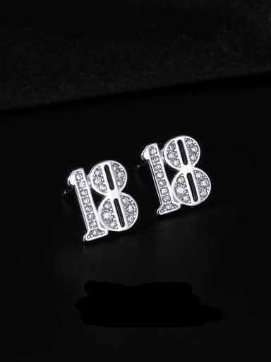 ES219718 [Number 18] 925 Sterling Silver Cubic Zirconia Number Minimalist Stud Earring