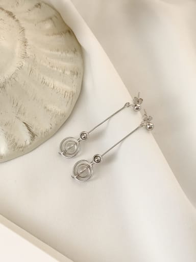 925 Sterling Silver Geometric Minimalist Foam White Crystal  Threader Earring