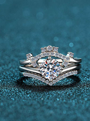 Sterling Silver Moissanite Crown Dainty Solitaire Engagement Rings