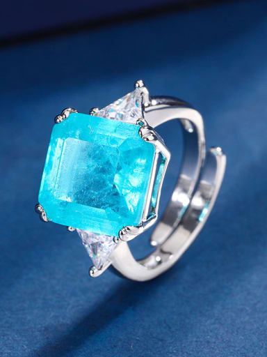 Pau Blue Ring Brass Cubic Zirconia Square Luxury Band Ring