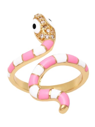 Pink Brass Enamel Cubic Zirconia Snake Vintage Band Ring