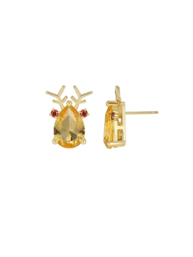 Brass Cubic Zirconia Deer Minimalist Stud Earring