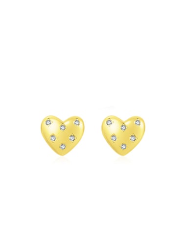 golden 925 Sterling Silver Cubic Zirconia Heart Minimalist Stud Earring