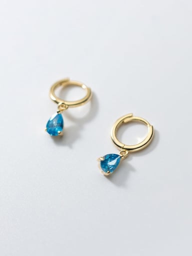 water drop Blue Diamond 925 Sterling Silver Cubic Zirconia Geometric Minimalist Huggie Earring