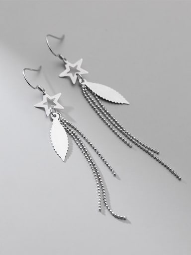 925 Sterling Silver Minimalist  Hollow star leaf tassel Threader Earring
