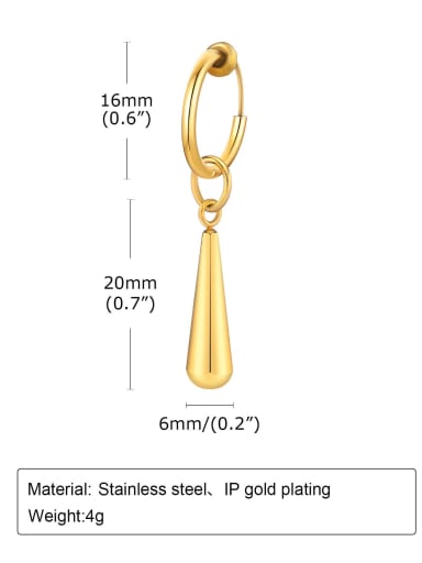 Golden (Single -Only One) Stainless steel Water Drop Minimalist Single Earring(Single -Only One)