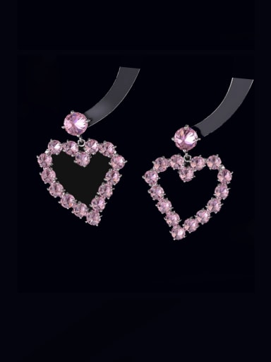 Pink Brass Rhinestone Heart Luxury Cluster Earring
