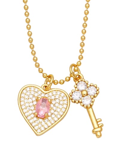 Pink Brass Cubic Zirconia Key Vintage Necklace